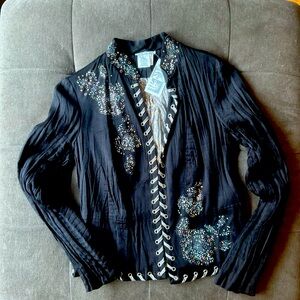 Vintage Alberto Makali Beaded Embellished Black Jacket Size Medium